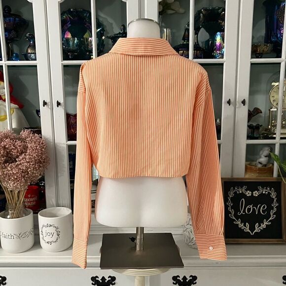 Cropped Blouse Orange & White Sz Small - Picture 5 of 9
